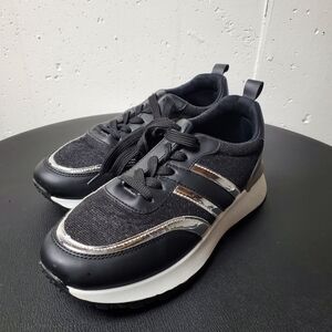 Rouge Helium Black & Silver Sneakers w/glitter & metallicStripes Accent Sz 7.5